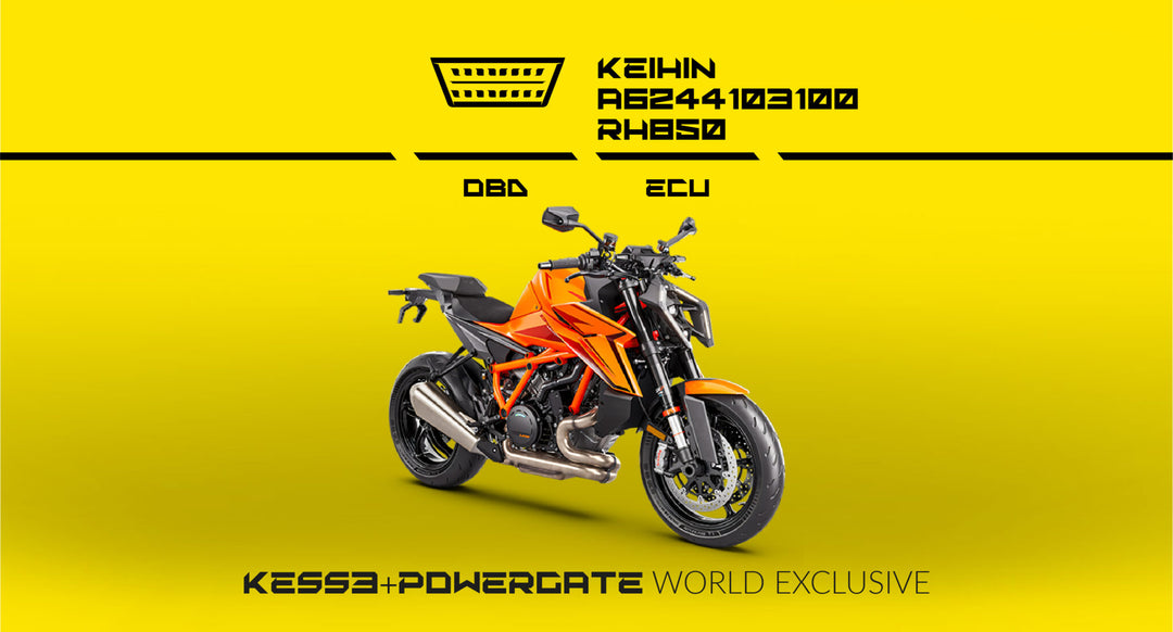 Exclusively on KESS3 and Powergate: work via OBD on the Keihin A6244103100 RH850 ECU of the new KTM Super Duke R 1390!